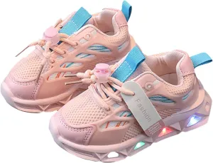 Toddler Rubber Mesh Sneaker Light Up Glitter Shoelace Ankle First Walking Shoes Baby Infant Boys Running Sport Shoes
