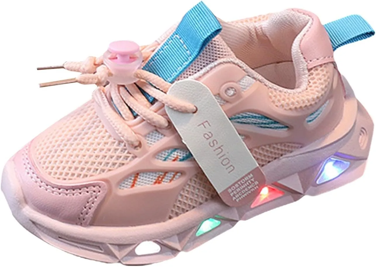 Toddler Rubber Mesh Sneaker Light Up Glitter Shoelace Ankle First Walking Shoes Baby Infant Boys Running Sport Shoes