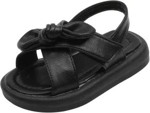 Toddler Sandals Shoes Baby Girls Cute Solid Color Slip On Shoes Bow Non-Slip Soft Sole Beach Sandal Comfort Daily V-313 Black 11