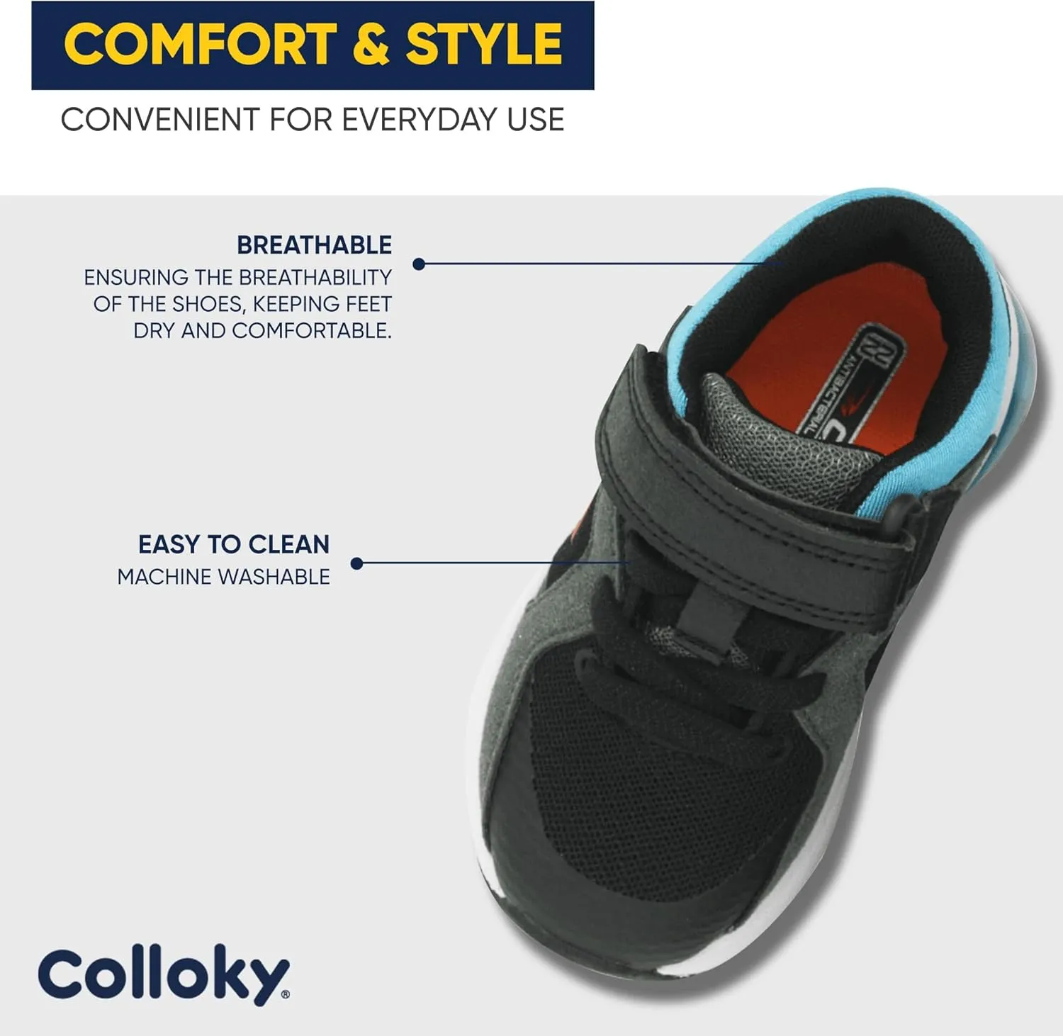 Toddler Sport Shoes for Boys and Girls - Washable Sneakers, Lightweight Design with Soft Soles & Adjustable Strap for Active Kids