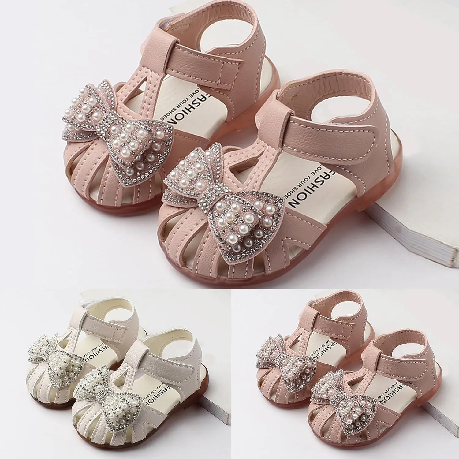Toddlers Girls Closed Toe Bowknot Sandals Princess Leather Soft Flat Shoes Baby Infant First Walking Dress Shoes