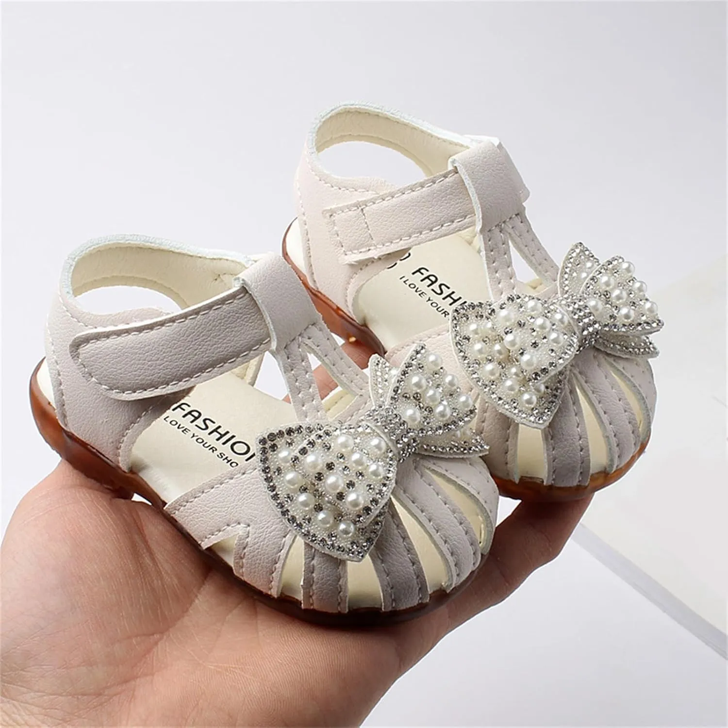Toddlers Girls Closed Toe Bowknot Sandals Princess Leather Soft Flat Shoes Baby Infant First Walking Dress Shoes