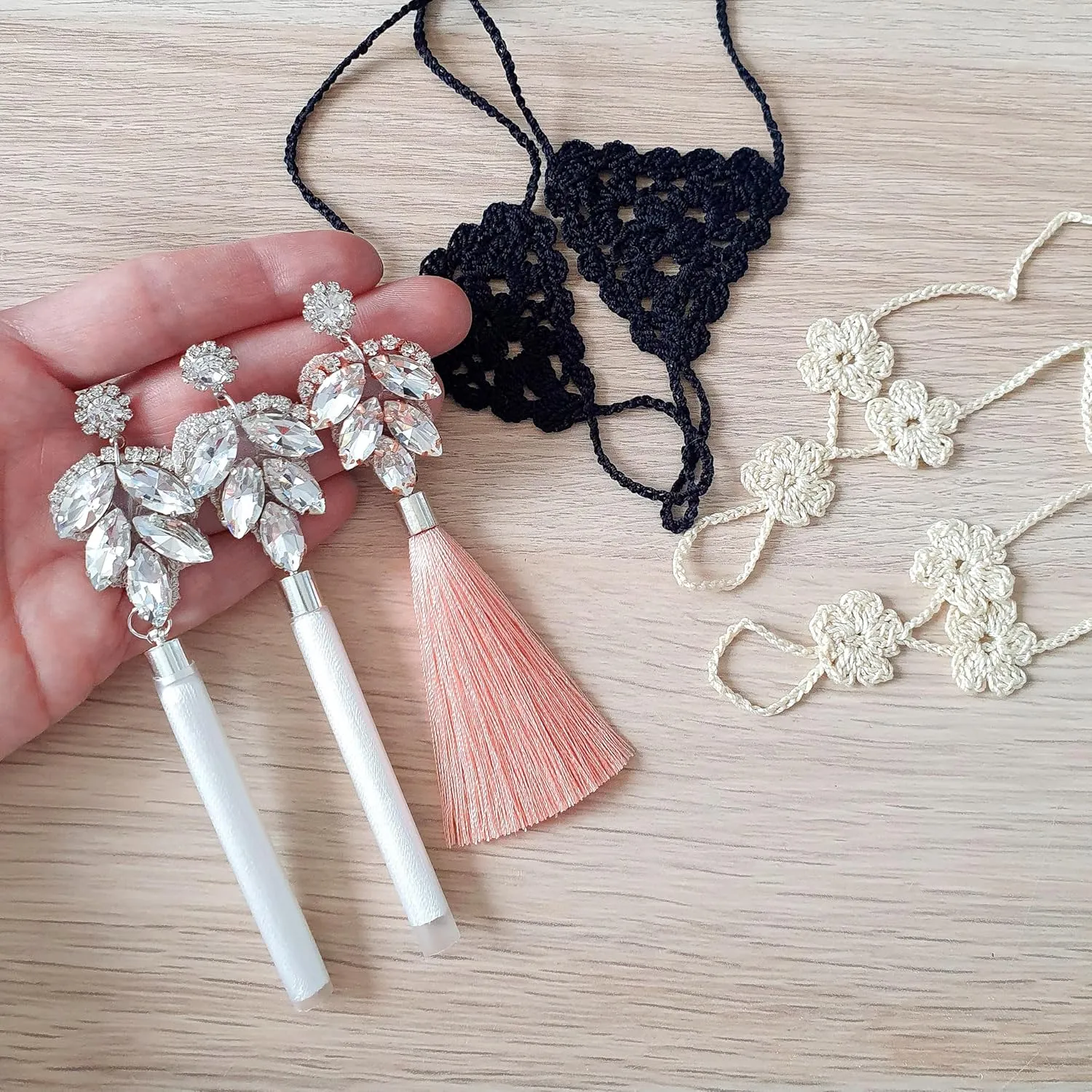 Triangle Lace Baby Barefoot Sandals Foot Jewelry, Flower Girl Gift, Crochet Boho Children Nude Shoes, Mommy & Me Beach Wear, Summer Christening, First Birthday (XXS Baby size 5-10 Light Pink)