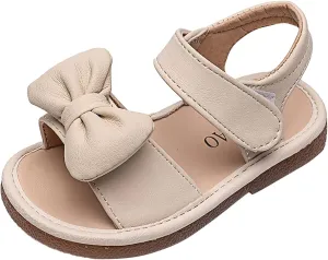 Unisex-Child and Toddler Baby Girls Sandals Bowknot Anti Slip Soft Sole Outdoor Shoes Summer (Beige, 8.5 Toddler)