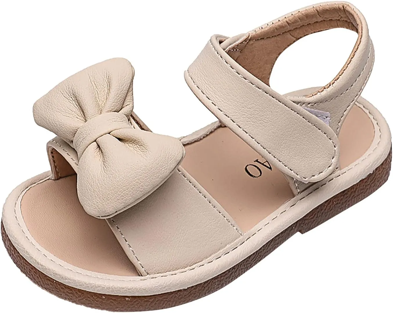 Unisex-Child and Toddler Baby Girls Sandals Bowknot Anti Slip Soft Sole Outdoor Shoes Summer (Beige, 8.5 Toddler)