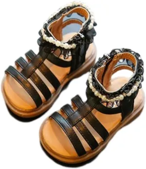 Unisex-Child and Toddler Baby Girls Shoes Anti Slip Soft Sole Casual Sandals Princess Summer Beach (Black, 5.5 Infant)