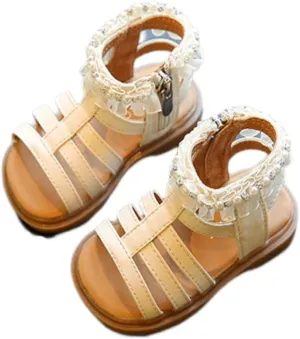 Unisex-Child and Toddler Baby Girls Shoes Anti Slip Soft Sole Casual Sandals Princess Summer Beach (White, 9 Toddler)
