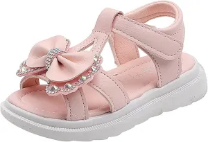 Unisex-Child and Toddler Baby Girls Shoes Lightweight Soft Sole Bowknot Outdoor Shoes Summer Princess (Pink, 26 Toddler)