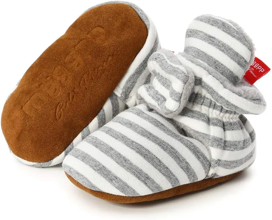 WUAI Baby Boys Girls Cozy Fleece Booties Anti-Slip Socks Soft Sole Toddler Warm Winter Boots First Walkers Crib Shoes
