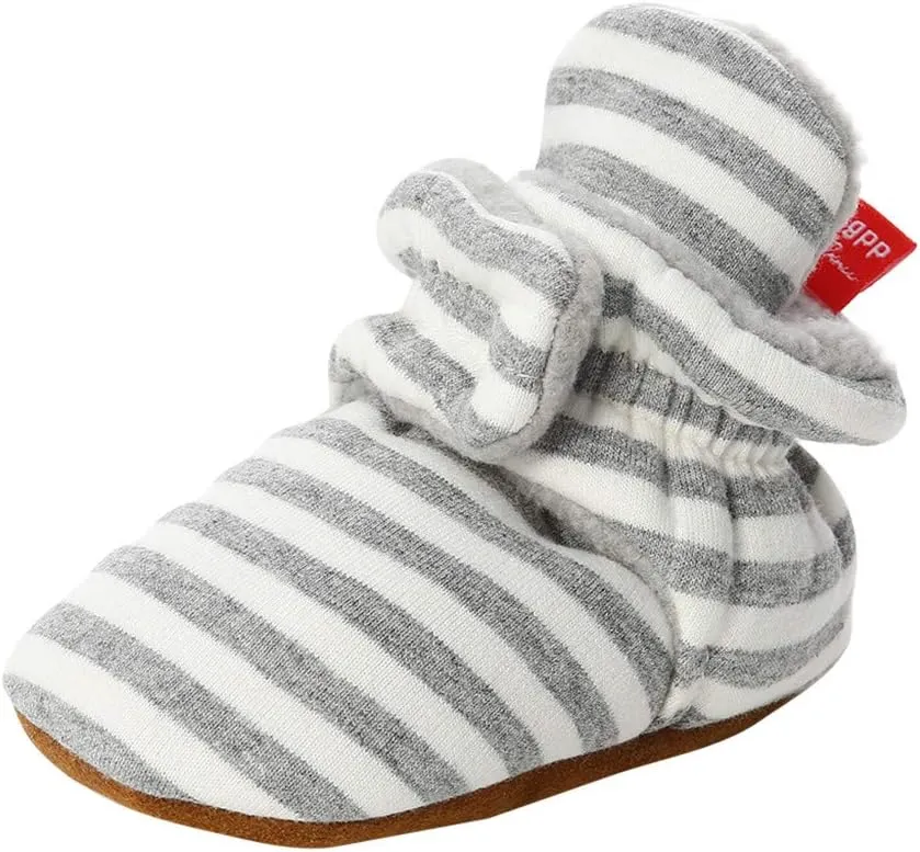 WUAI Baby Boys Girls Cozy Fleece Booties Anti-Slip Socks Soft Sole Toddler Warm Winter Boots First Walkers Crib Shoes