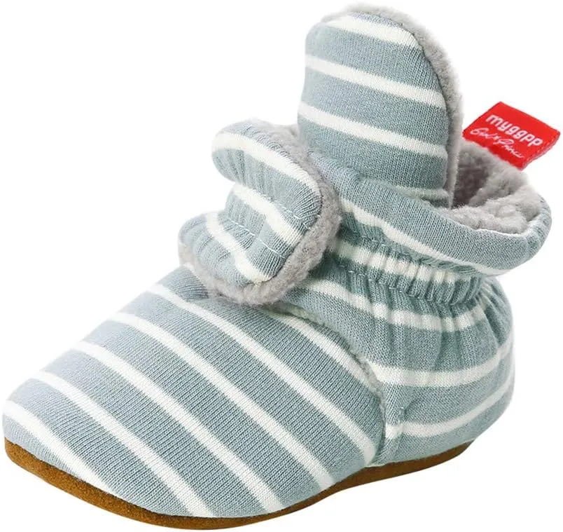 WUAI Baby Boys Girls Cozy Fleece Booties Anti-Slip Socks Soft Sole Toddler Warm Winter Boots First Walkers Crib Shoes