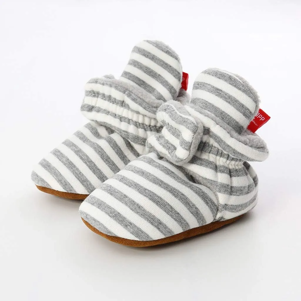 WUAI Baby Boys Girls Cozy Fleece Booties Anti-Slip Socks Soft Sole Toddler Warm Winter Boots First Walkers Crib Shoes