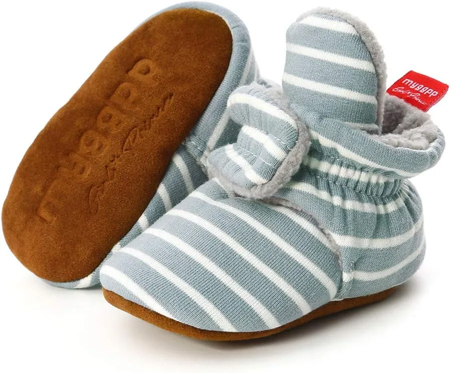 WUAI Baby Boys Girls Cozy Fleece Booties Anti-Slip Socks Soft Sole Toddler Warm Winter Boots First Walkers Crib Shoes