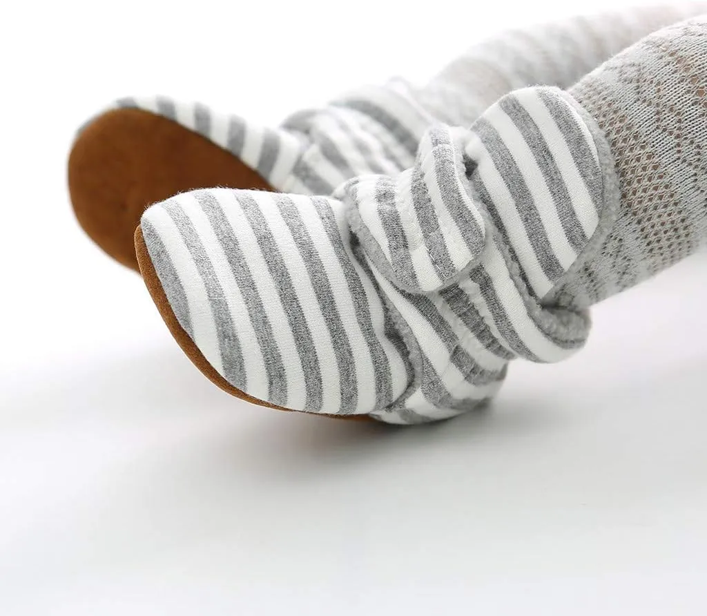 WUAI Baby Boys Girls Cozy Fleece Booties Anti-Slip Socks Soft Sole Toddler Warm Winter Boots First Walkers Crib Shoes