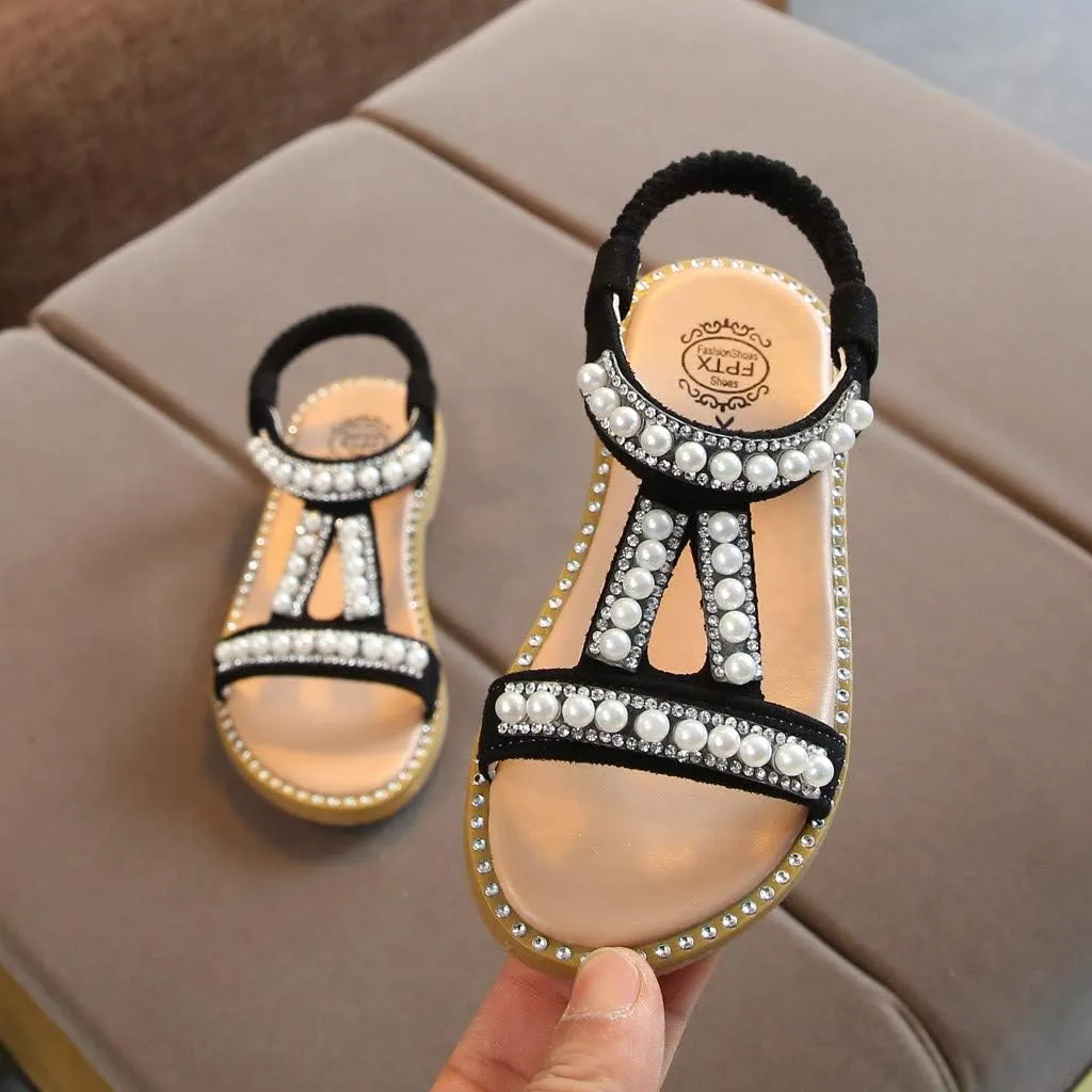 WUAI Kids Baby Girls Summer Sandals Fashion Boho Princess Flat Shoes Crystal Beach Roman Sandals 1-6Years