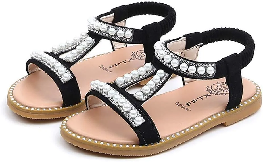 WUAI Kids Baby Girls Summer Sandals Fashion Boho Princess Flat Shoes Crystal Beach Roman Sandals 1-6Years