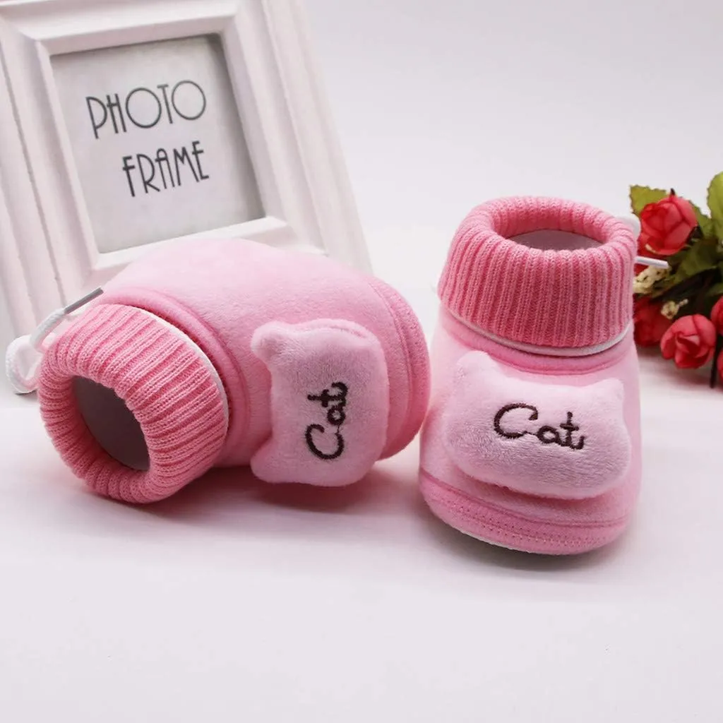 WUAI Newborn Baby Cozy Fleece Booties with Non Skid Bottom Soft Sole Winter Thick Warm Floor Socks Crib Shoes Boots