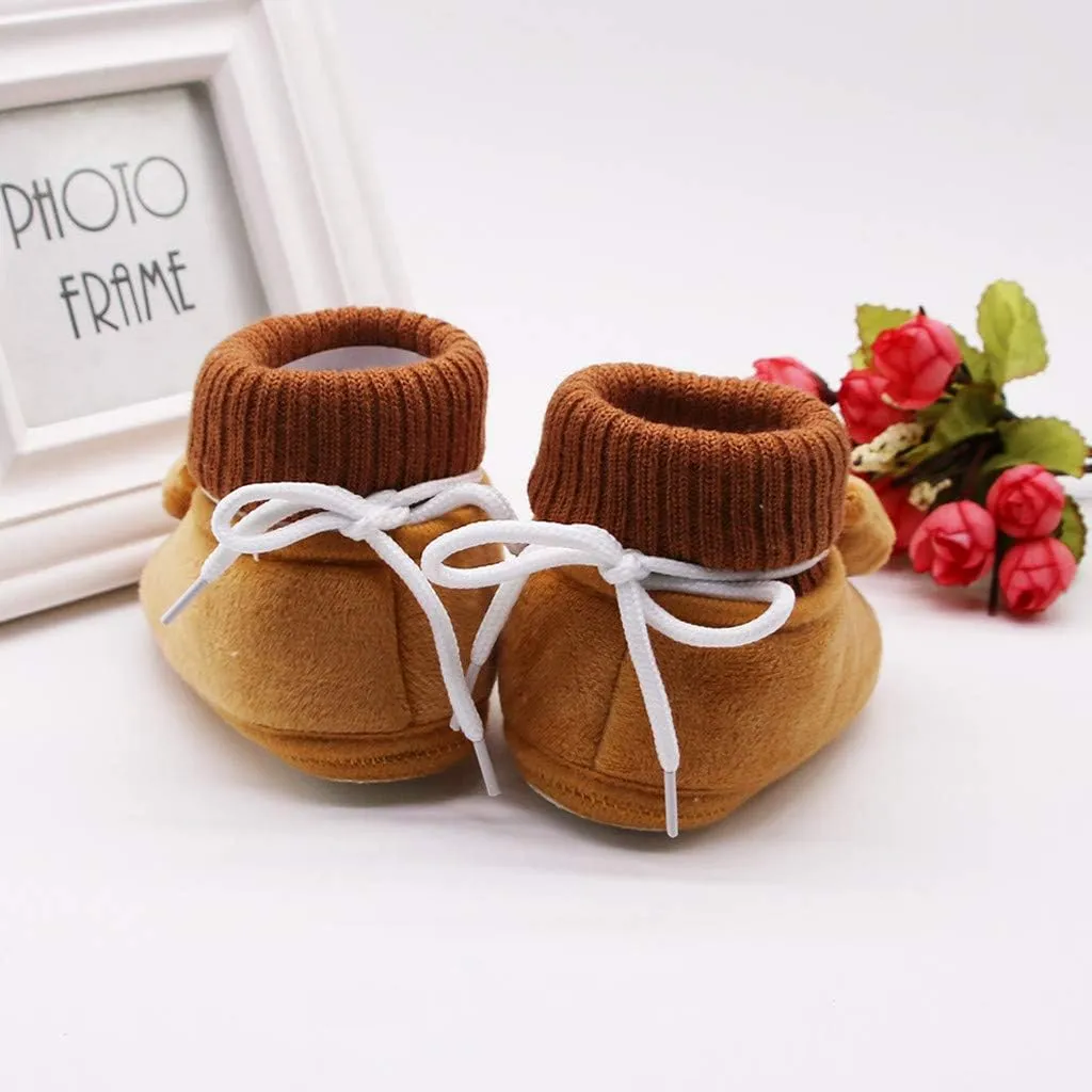 WUAI Newborn Baby Cozy Fleece Booties with Non Skid Bottom Soft Sole Winter Thick Warm Floor Socks Crib Shoes Boots