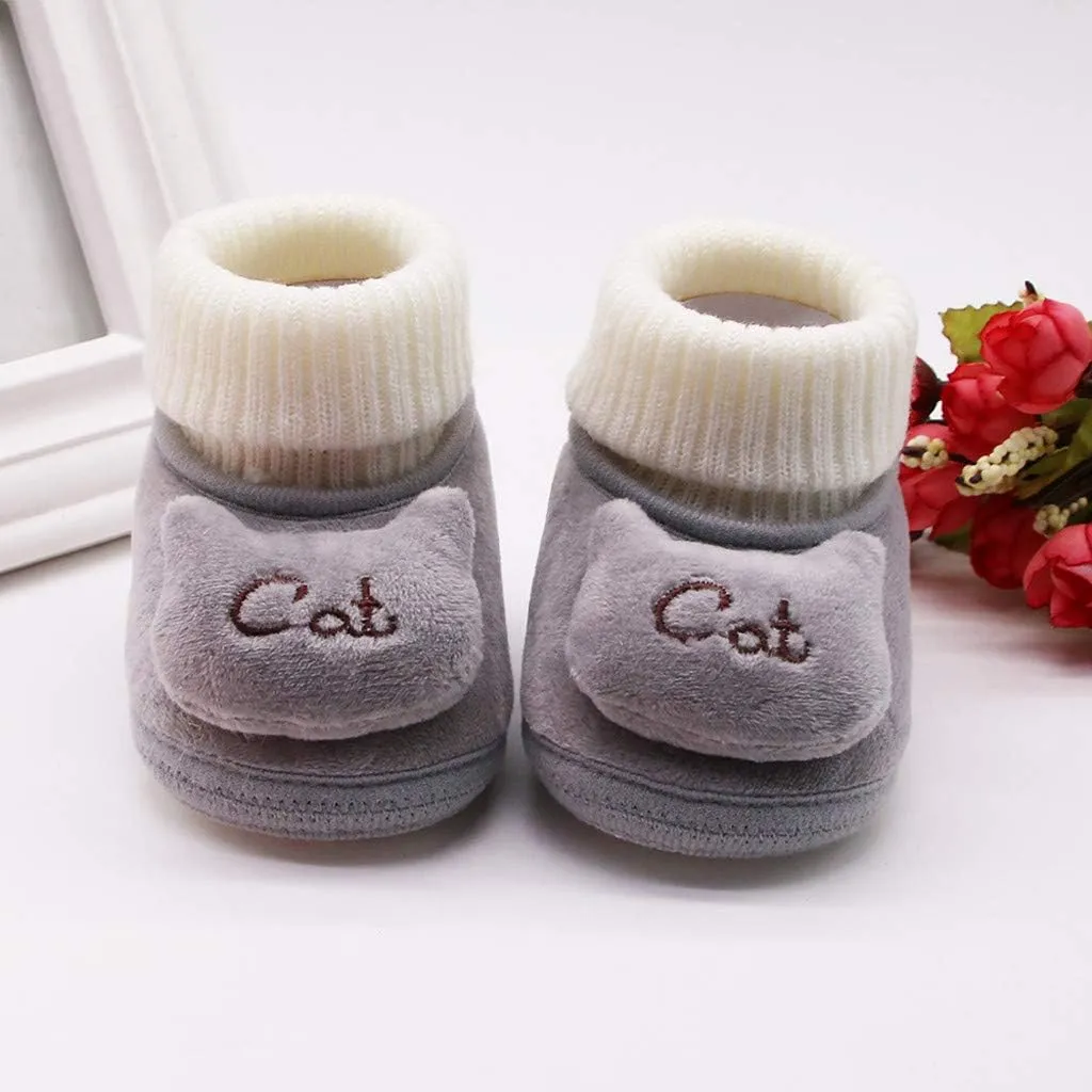 WUAI Newborn Baby Cozy Fleece Booties with Non Skid Bottom Soft Sole Winter Thick Warm Floor Socks Crib Shoes Boots