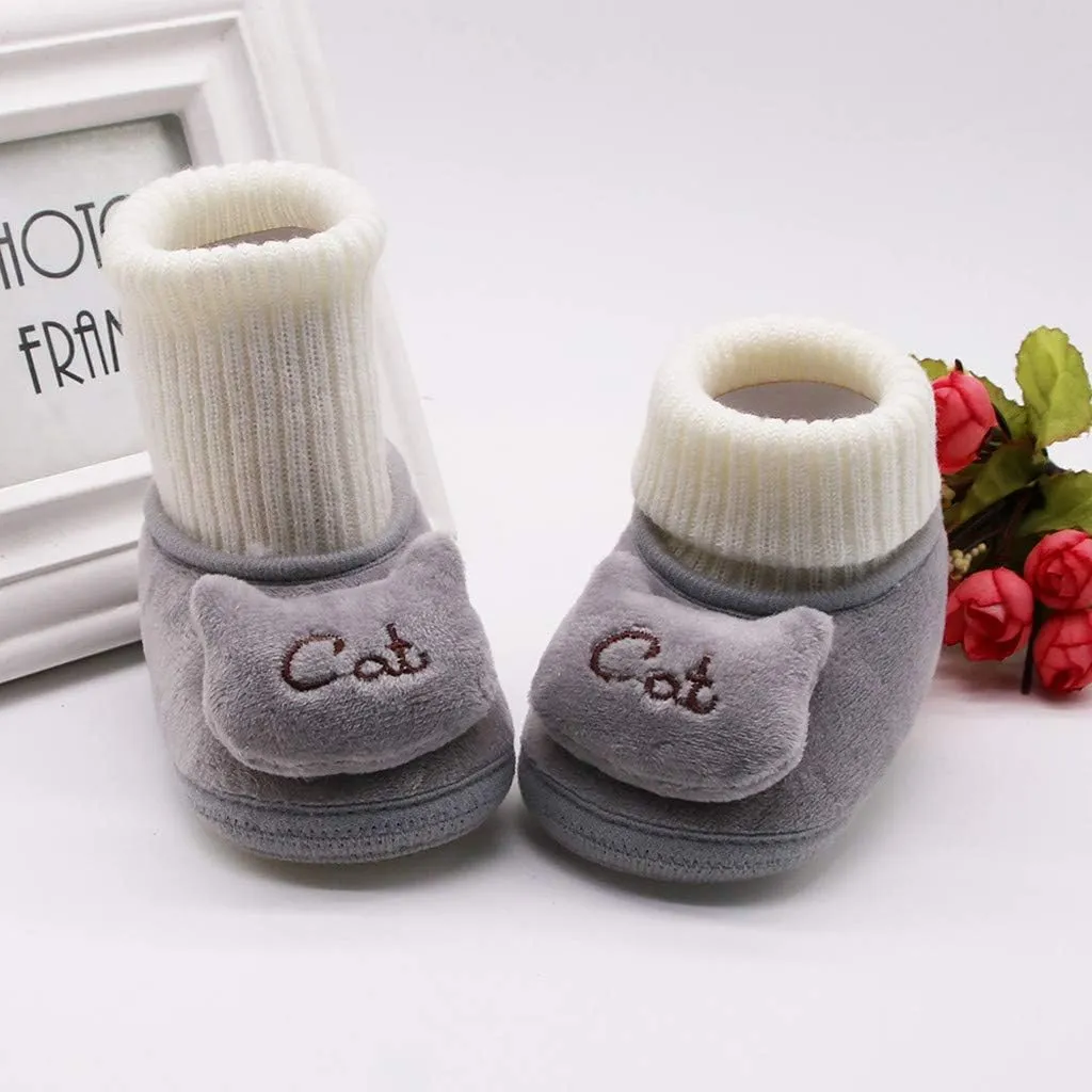 WUAI Newborn Baby Cozy Fleece Booties with Non Skid Bottom Soft Sole Winter Thick Warm Floor Socks Crib Shoes Boots
