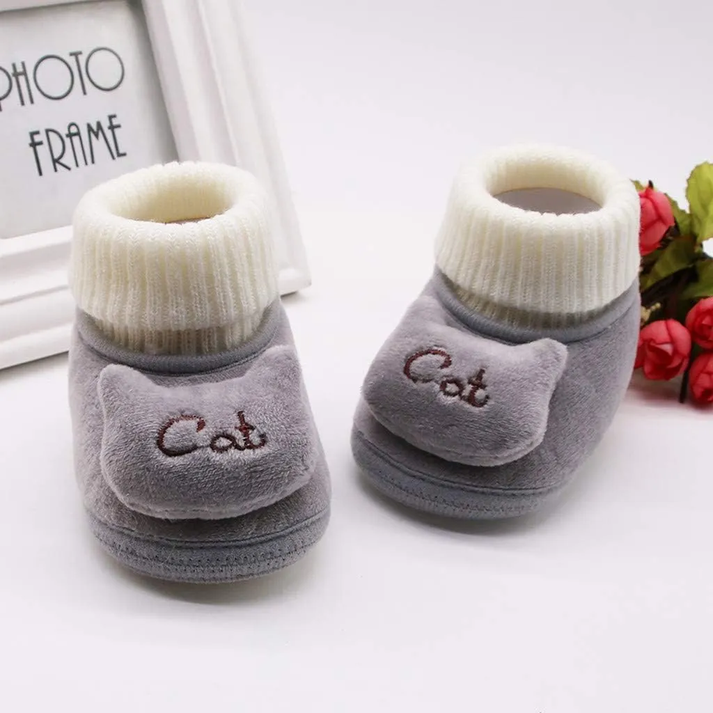 WUAI Newborn Baby Cozy Fleece Booties with Non Skid Bottom Soft Sole Winter Thick Warm Floor Socks Crib Shoes Boots