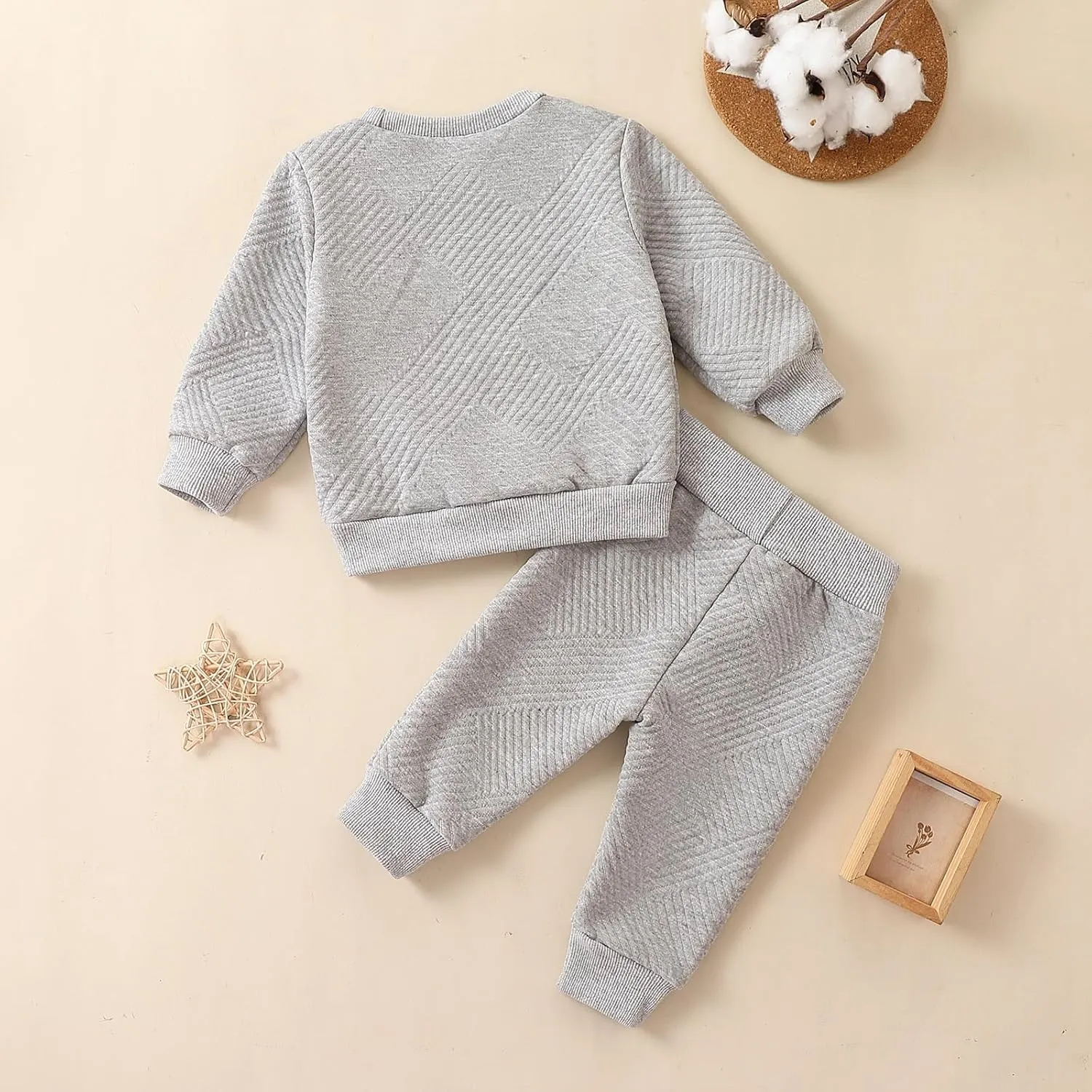 Yanmucy 2PCS Toddler Baby Boy Fall Winter Outfit Cotton Casual Pullover Sweatshirt Tops and Pants Set Spring Sweatsuit