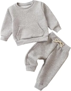 Yanmucy 2PCS Toddler Baby Boy Fall Winter Outfit Cotton Casual Pullover Sweatshirt Tops and Pants Set Spring Sweatsuit