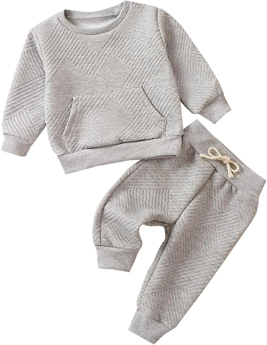 Yanmucy 2PCS Toddler Baby Boy Fall Winter Outfit Cotton Casual Pullover Sweatshirt Tops and Pants Set Spring Sweatsuit