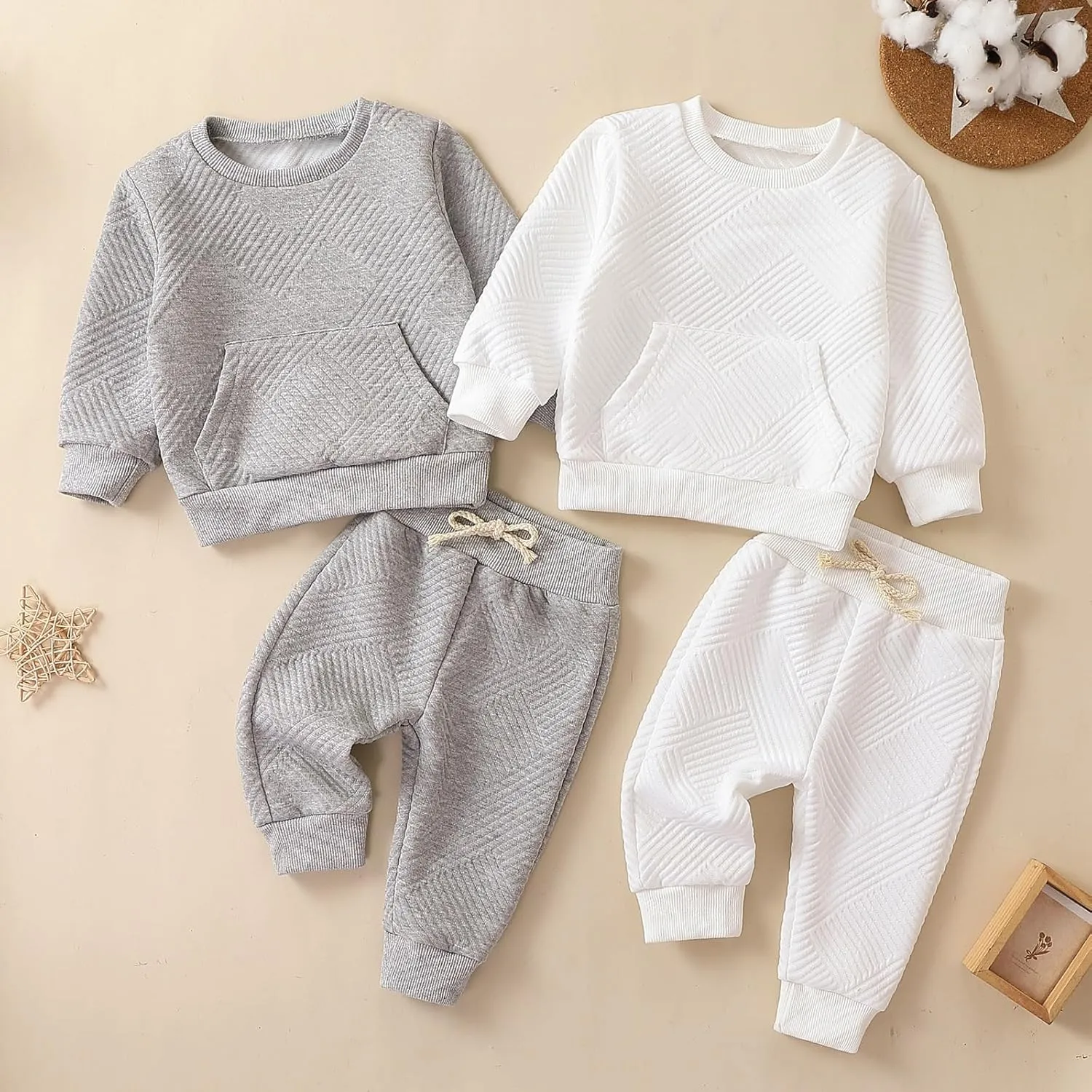 Yanmucy 2PCS Toddler Baby Boy Fall Winter Outfit Cotton Casual Pullover Sweatshirt Tops and Pants Set Spring Sweatsuit
